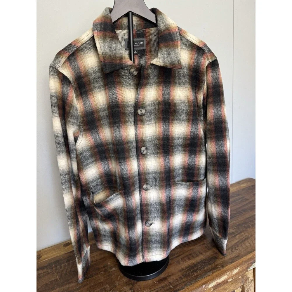 Liverpool Los Angeles Size M Men Flannel Shacket Shirt Jacket Patch Pockets NWOT